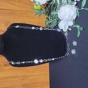 Set - Chicos Silver Long Necklace and Earrings.